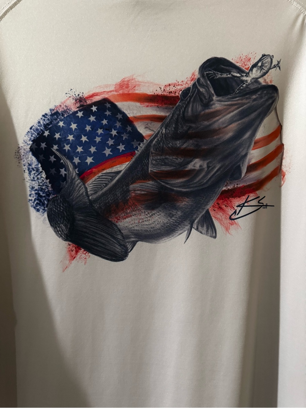Huk Men's Light Gray Patriotic Bass Performance Shirt XXL Fishing